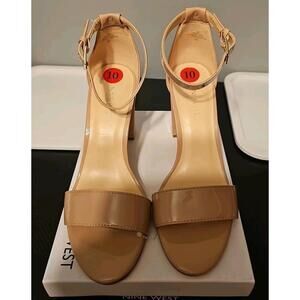 nine west "Abrah" Block Heel Faux Patent Leather Natural